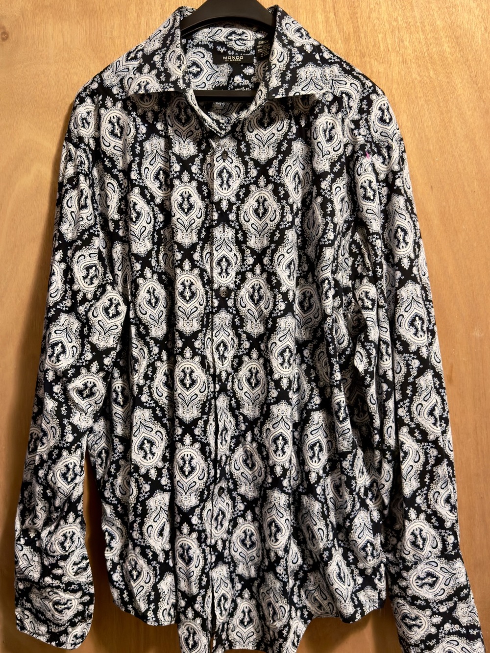 Mondo Di Marco Paisley Button Down Shirt 2XB 2XL Black White Baroque Silk Feel